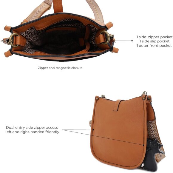 Chelsea Faux Leather Concealed Carry Crossbody Bag Tan Stylish Secure - Picture 5 of 6